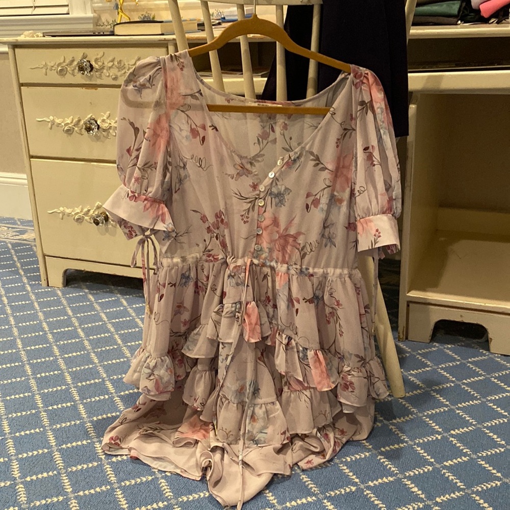 Pink flower tularosa dress